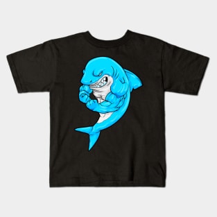 Shark as Bodybuilder with big Muscles Kids T-Shirt